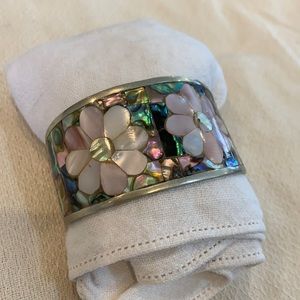 Vintage Floral Alpaca Abalone Cuff
